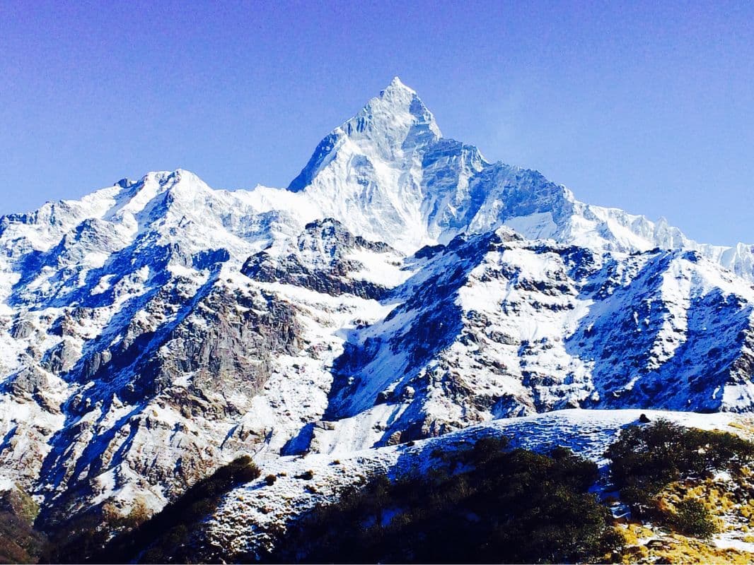 Machhapuchhre (Fishtail) under a deep blue sky