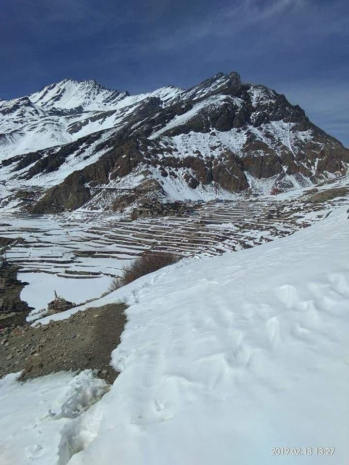 Fresh snow on a high mountain slope