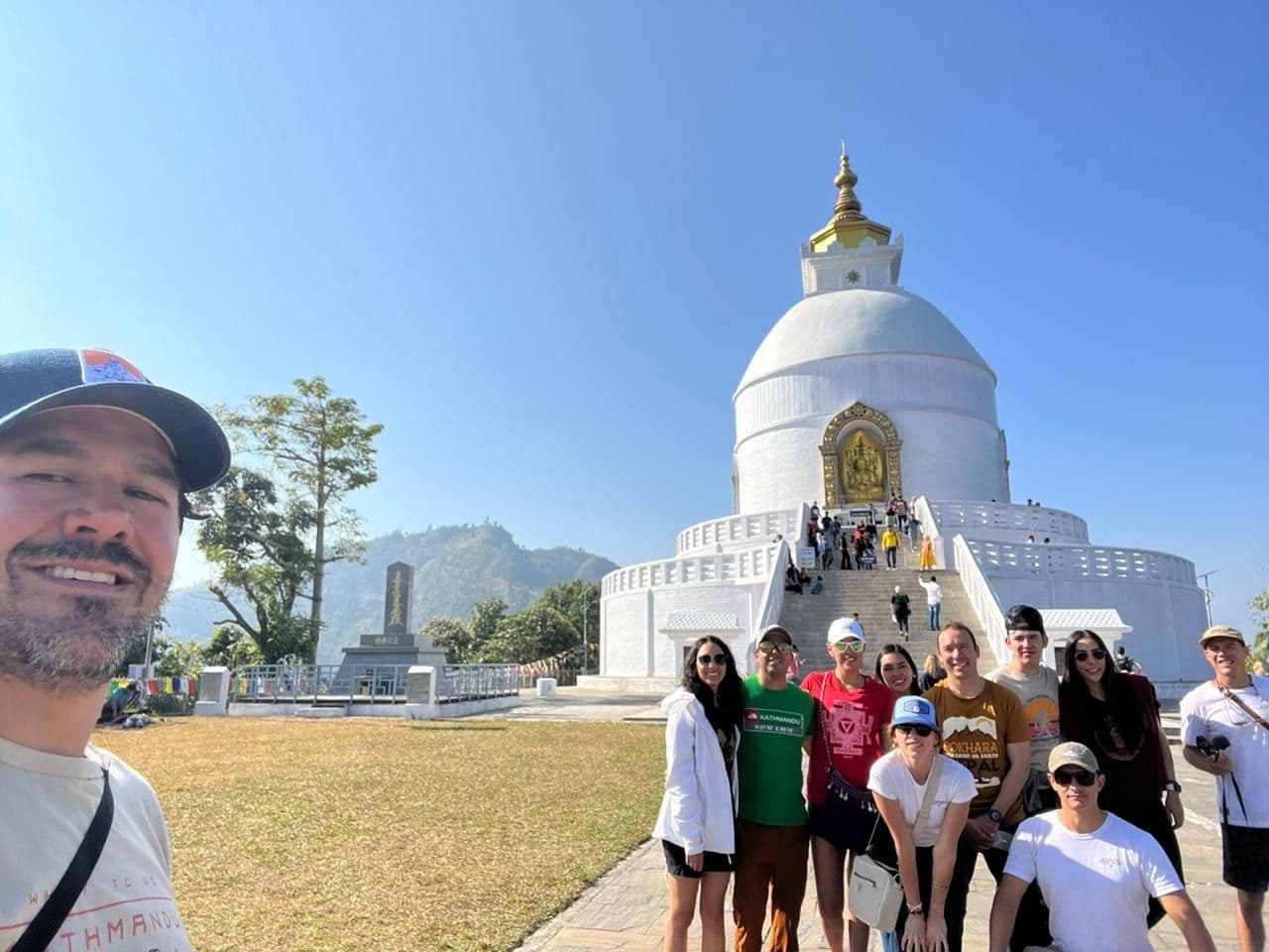 Group at the World Peace Pagoda above Pokhara