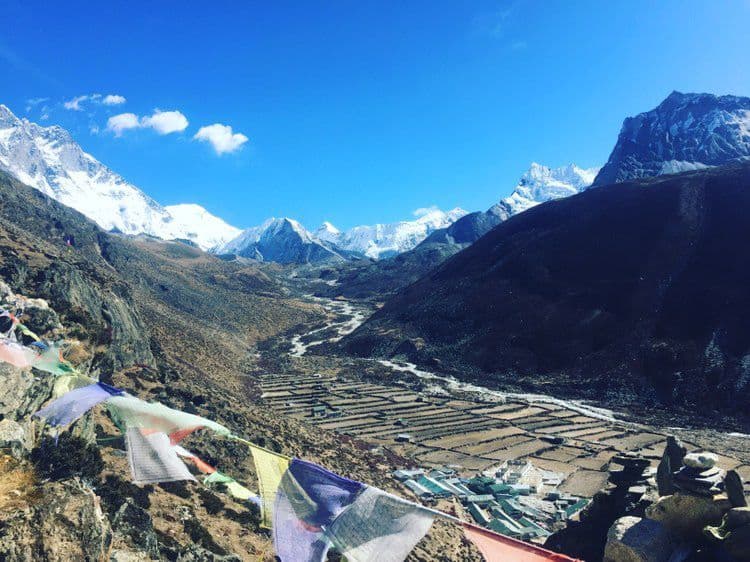 Prayer flags over Namche Bazaar and the Khumbu valley